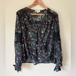 ALLISON New York Sheer Black Floral Women's Top